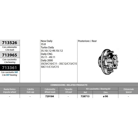 kit mozzo ruota posteriore iveco new daily turbodaily cng s2000 35c/50c con cuscinetto oe quality