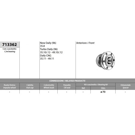 kit mozzo ruota anteriore iveco daily turbodaily cng con cuscinetto