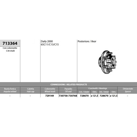 mozzo ruota posteriore iveco daily 65c11/c13/c15 con colonnette