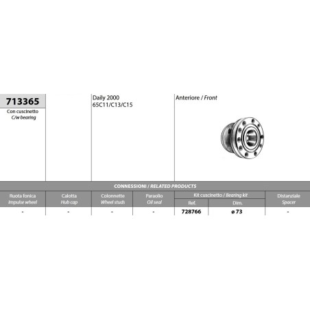 mozzo ruota anteriore completo iveco daily 65c modello 2000-