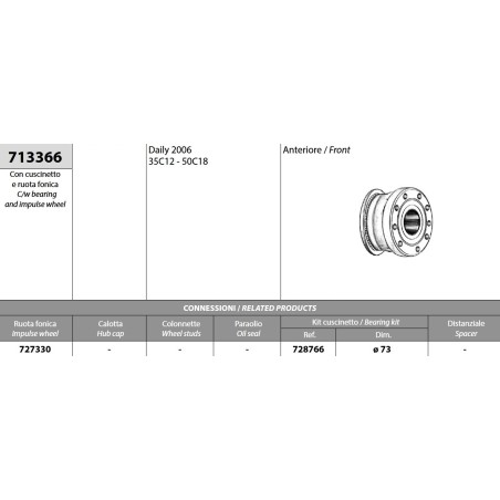 mozzo ruota anteriore completo iveco daily 35c 50c 2006 con ruota fonica