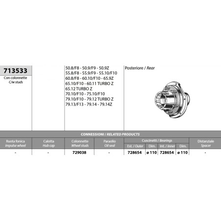 mozzo ruota posteriore iveco fiat 50.8/f8 - 79.14 gamma zeta con colonnette