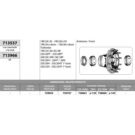 mozzo ruota anteriore nudo iveco 190.24/.26 190.30/38 turbostar 190.33/.36/.42/.48 330.26/.30/.35 con colonnette