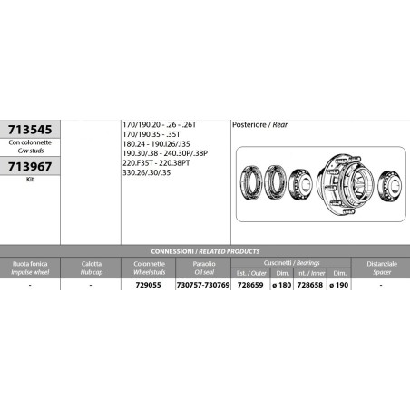 kit mozzo ruota posteriore iveco 170 190.20/.26 180.24/.26 190.30/.38 240.30/.38 330.26/.30/.35 con cuscinetti paraoli e colonne