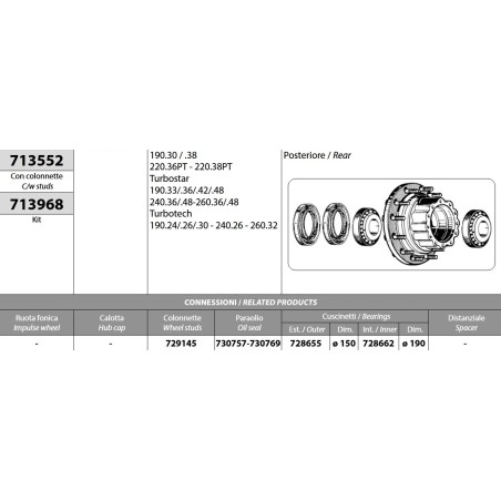 mozzo ruota posteriore nudo iveco 190.30/.38 240.36/.48 190.30/.36/.42/.48 turbotech 190.24/.26/.30 con colonnette