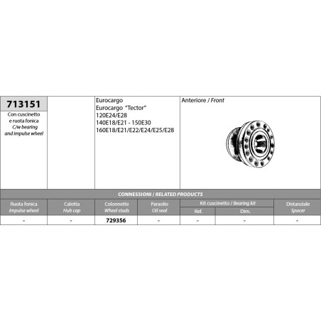 mozzo ruota anteriore iveco eurocargo e tector 120e24/e28 140e18/e21 150e30 160e18-e30 con cuscinetto e ruota fonica