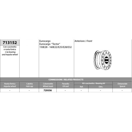 mozzo ruota anteriore iveco eurocargo e tector 120e24/e28 140e18/e21 150e30 160e18-e30 con cuscinetto e ruota fonica