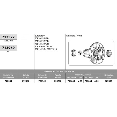 mozzo ruota anteriore nudo iveco eurocargo 60 65 75e10/e12/e14 tector 75e13/15/17/18