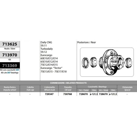 mozzo ruota posteriore iveco turbodaily 59.12 eurocargo 60/65/75e tector 75e13/e15/e18 con cuscinetti oe quality e paraolio