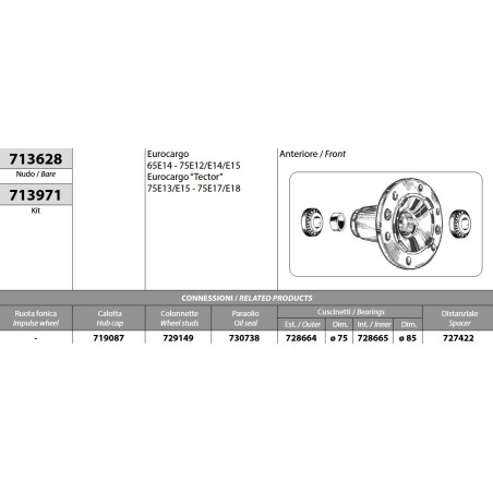 mozzo ruota anteriore nudo iveco eurocargo 65/75e12/e14/e15 tector 75e13/e15/e17/e18