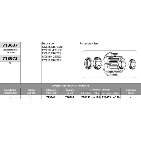 mozzo ruota posteriore nudo iveco eurocargo 120/150/170/260e15/e18/e21/e23 con colonnette