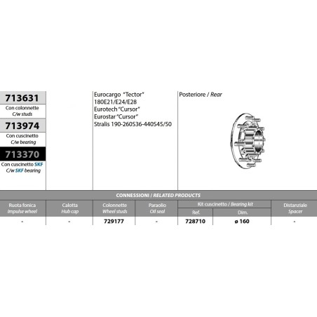 kit mozzo ruota posteriore iveco eurocargo tector 180e21/e24/e28 eurotech/star cursor stralis 190-260-440s36/s45/s50 con cuscine