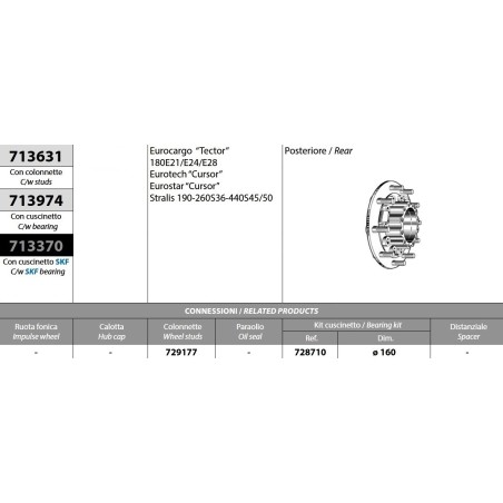 kit mozzo ruota posteriore iveco eurocargo tector 180e21/e24/e28 eurotech/star cursor stralis 190-260-440s36/s45/s50 con cuscine