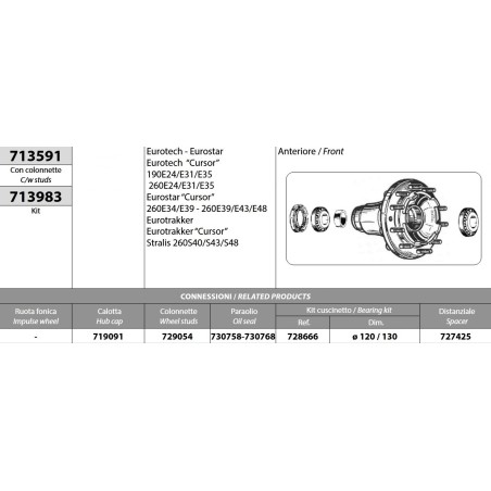 mozzo ruota anteriore nudo iveco eurotech/star/trakker cursor stralis 190-260e24/e31/e34/e35/e39/e43/e48/s40/s43/s48 con colonne
