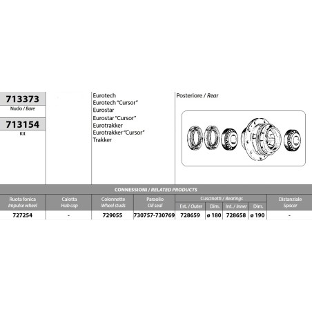 mozzo ruota posteriore iveco eurotech eurostar eurotrakker cursor con cuscinetti e paraoli