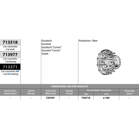 kit mozzo ruota posteriore iveco eurotech eurostar stralis cursor con cuscinetti paraoli colonnette