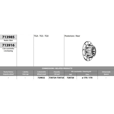 kit mozzo ruota posteriore man tga tgx tgs con cuscinetto e paraoli
