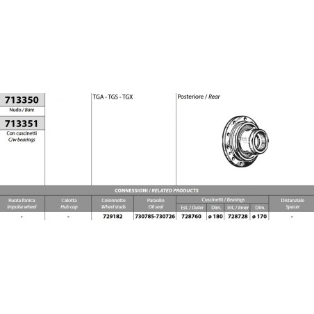 kit mozzo ruota posteriore nudo man tga tgx tgs con cuscinetti e paraoli