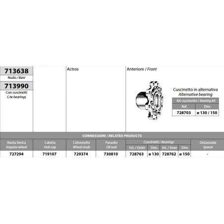 kit mozzo ruota anteriore mercedes actros con cuscinetti e paraolio
