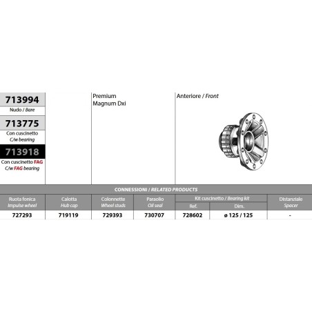 kit mozzo ruota anteriore renault premium magnum dxi volvo fh fm con freni a disco con cuscinetto oe quality e paraolio