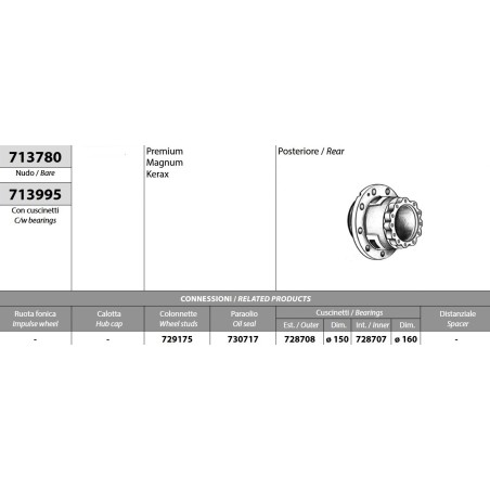 kit mozzo ruota posteriore renault premium magnum kerax con cuscinetti e paraolio