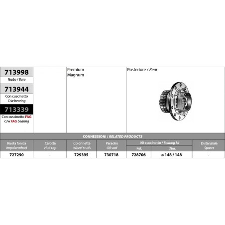 kit mozzo ruota posteriore renault premium magnum volvo fm fh12/16 con cuscinetto e paraolio