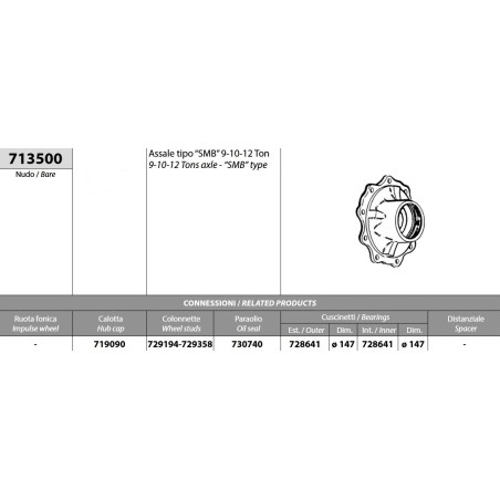 mozzo ruota nudo acerbi fruehauf assale tipo smb 9/10/12 ton