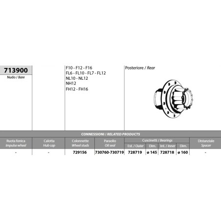 mozzo ruota posteriore nudo volvo f10/12/16 fl6/7/10/12 nl10/12 nh12 fh12/16