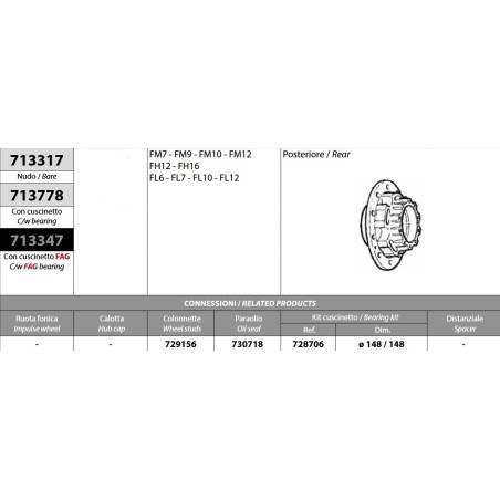 mozzo ruota posteriore volvo fm7/10/12 fh12/16 fl6/7/10/12 con cuscinetto e paraolio