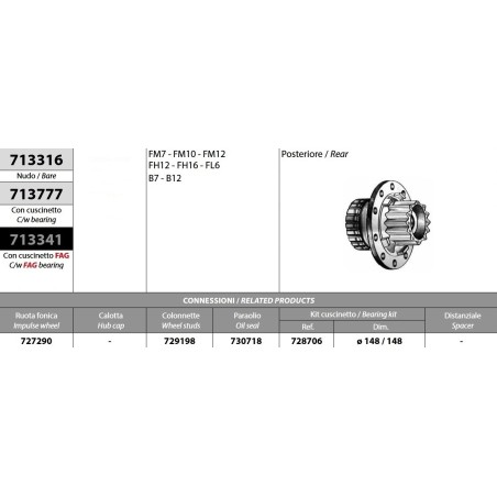 mozzo ruota posteriore volvo fm7/10/12 fh12/16 fl6 b7/12 con cuscinetto oe quality e paraolio