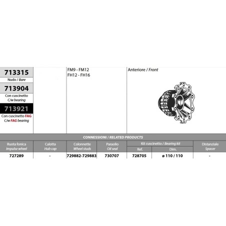 mozzo ruota anteriore volvo fm9/12 fh12/16 con cuscinetto oe quality e paraolio