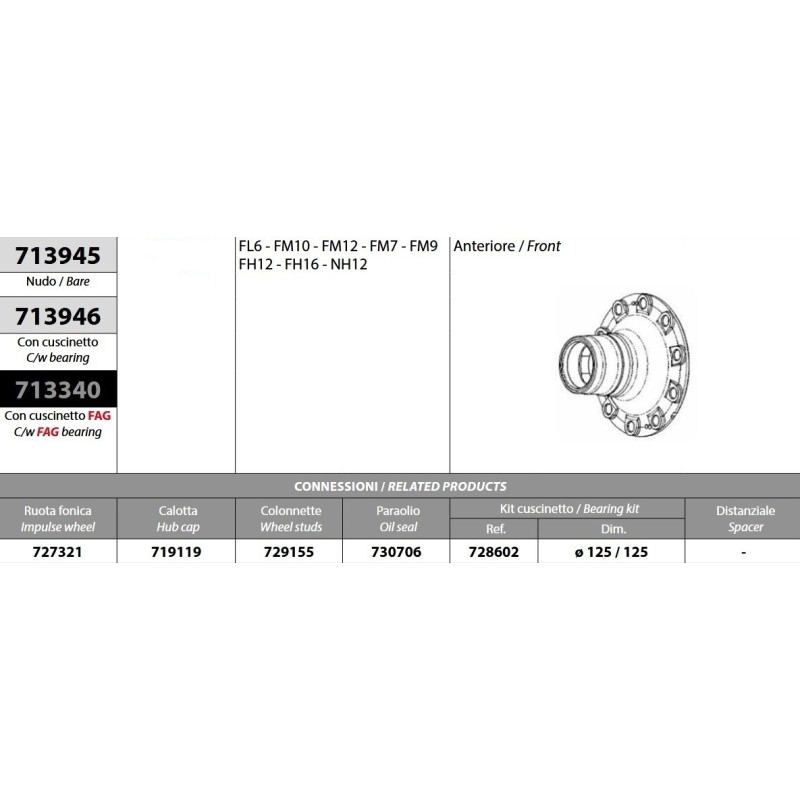 mozzo ruota anteriore volvo fl6 fm7/9/10/12 fh12/16 nh12 con cuscin...