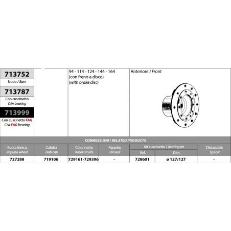 mozzo ruota anteriore nudo scania 94 114 124 144 164 con freni a disco
