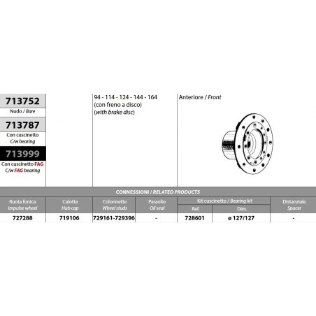 kit mozzo ruota anteriore scania 94 114 124 144 164 con freni a disco con cuscinetto