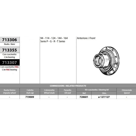 kit mozzo ruota anteriore scania 4 serie p/g/r/t con cuscinetto