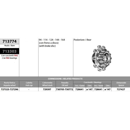 kit mozzo ruota posteriore scania 4 serie con freno a disco con cuscinetti e paraoli