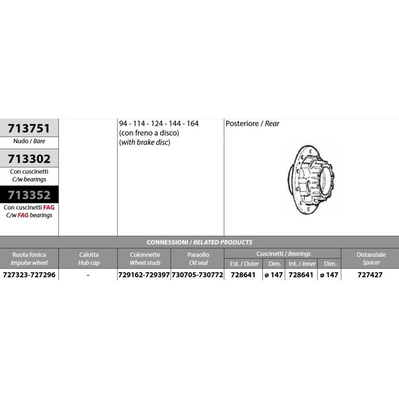kit mozzo ruota posteriore scania 4 serie con freno a disco con cus...