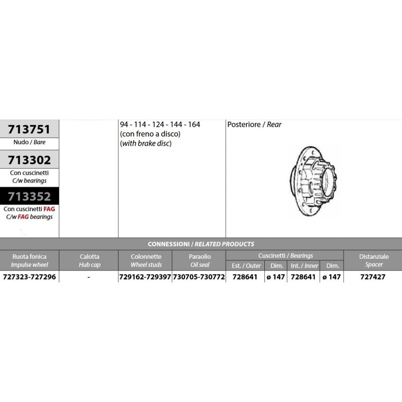 kit mozzo ruota posteriore scania 4 serie con freno a disco con cus...