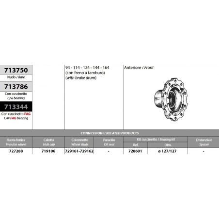kit mozzo ruota anteriore scania 94 114 124 144 164 con freni a tamburo con cuscinetto