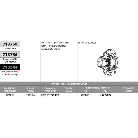 mozzo ruota anteriore nudo scania 94 114 124 144 164 con freni a tamburo