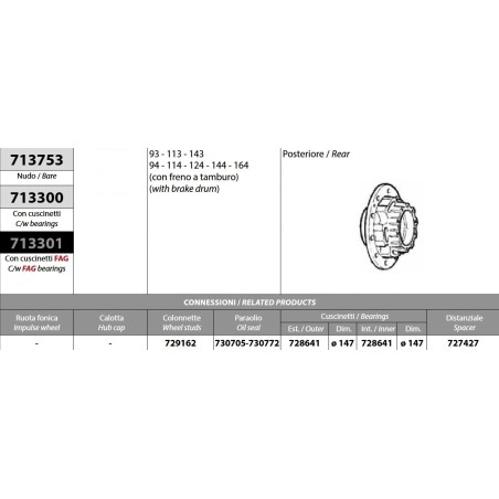 kit mozzo ruota posteriore scania 3 serie 4 serie con freni a tamburo con cuscinetti oe quality e paraoli