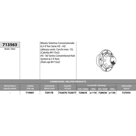 mozzo ruota nudo assale bpw 6,5-9 ton serie hs hz sistema convenzionale h. centr. cerchi mm. 15 calotta m115x2