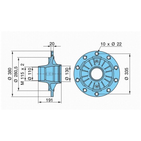 mozzo ruota con cuscinetti e calotta oe quality assale bpw 6,5-9 ton serie hs hz sistema convenzionale h. centr. cerchi mm. 22 c