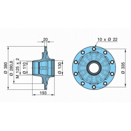 mozzo ruota assale bpw sistema eco 6,5-9 ton serie hs hz skh calotta int. m125x2 con cuscinetto oe quality