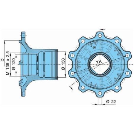 mozzo ruota completo assale bpw assale eco plus 8-9 ton serie hs hz skh sh skhb shb calotta m136x2,5