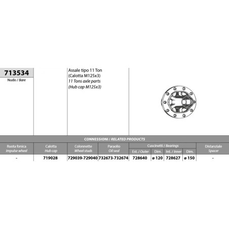 mozzo ruota nudo assale bpw o/cava 11 ton calotta m125x3