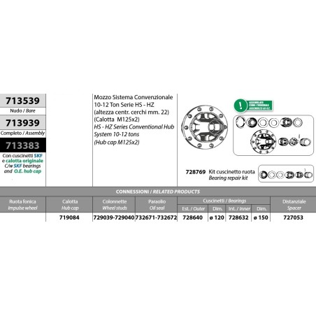 mozzo ruota nudo assale bpw 10-12 ton assale sistema convenzionale serie hs hz altezza centr. cerchi m22 calotta 125x2