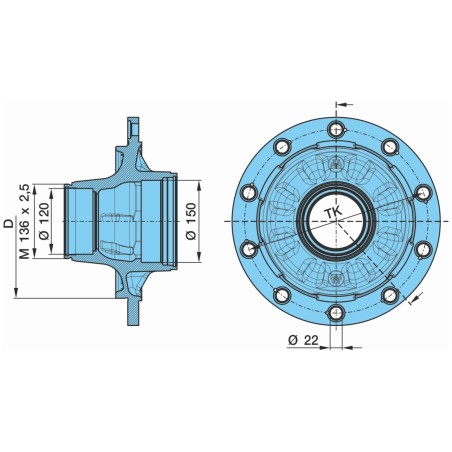 mozzo ruota assale bpw sistema eco 10-12 ton serie hs hz calotta m135x2 con cuscinetti e calotta oe quality