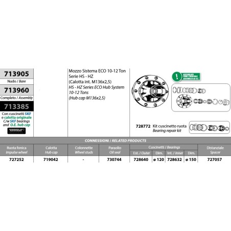 mozzo ruota completo assale bpw sistema eco 10-12 ton serie hs hz calotta m136x2,5