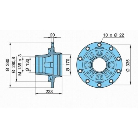 mozzo ruota nudo assale bpw sistema convenzionale 13-14 ton serie hs hz calotta m135x3